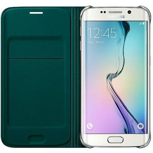 Husa tip Flip Wallet Samsung pentru Galaxy S6 Edge G925, Verde textil