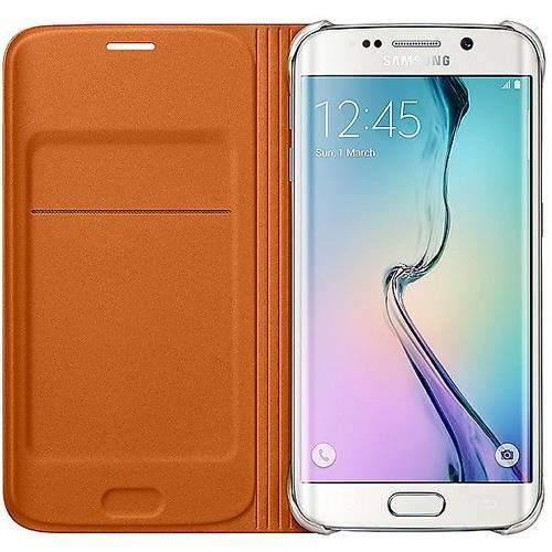 Husa tip Flip Wallet Samsung pentru Galaxy S6 Edge G925, Orange textil