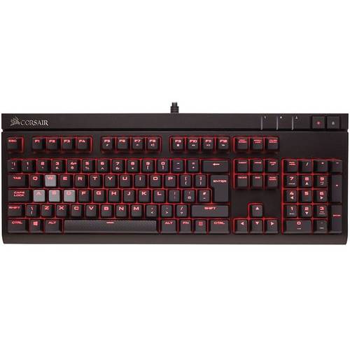 Tastatura Corsair STRAFE, Red LED, Cherry MX Brown, Cu fir, USB, Layout EU, Iluminata, Negru