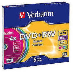 DVD+RW SERL 4X 4.7GB Colour Slim Case (5 buc)