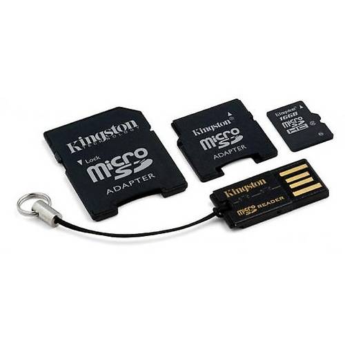 Card Memorie Kingston Micro SDHC, 16GB, Card + Reader + Adaptor