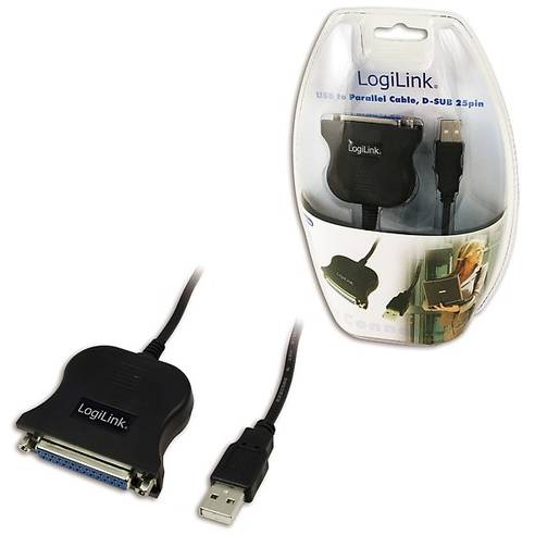 Adaptor USB Cablu adaptor extern LogiLink UA0054A, 1x USB tata la 1x Paralel D-sub 25 pin mama, lungime cablu 1.5m, Negru
