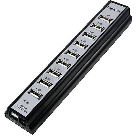 Hub USB Logilink UA0096, 10 x USB2.0, Negru