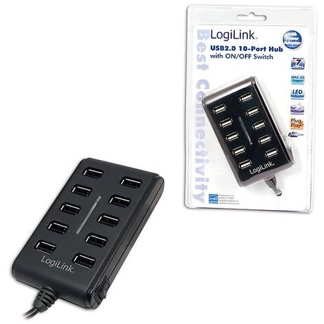 Hub USB Logilink UA0125, 10 x USB2.0, Negru