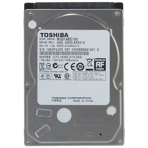 Hard Disk Notebook Toshiba MQ01ABD100, 1TB, 5400RPM, 8MB, SATA 3