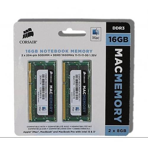 Memorie Notebook Corsair 16GB DDR3 1600MHz Dual Channel Kit compatibil Apple Mac