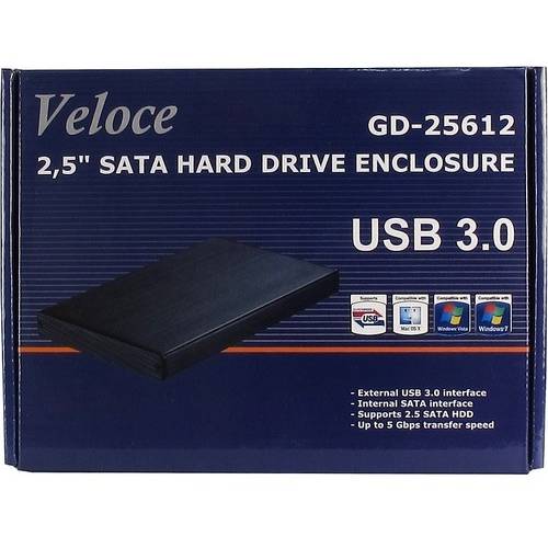Rack Inter-Tech Veloce GD-25612, Extern, 2.5", SATA, USB 3.0, Negru