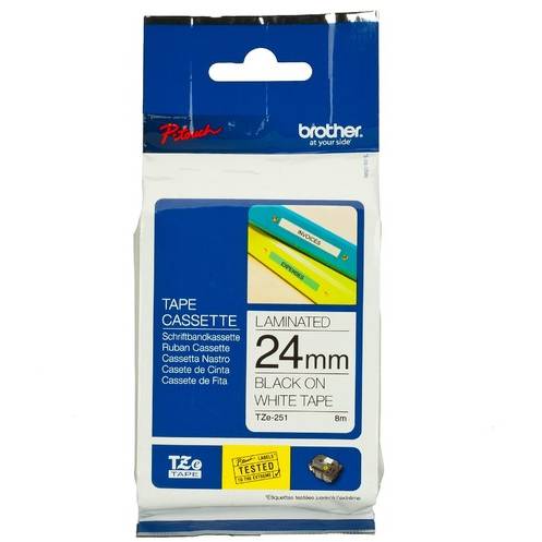 Banda laminata 24mm x 8m Brother TZE251, Negru pe Alb