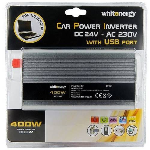 Invertor Whitenergy 06582, DC/AC de la 24V DC la 230V, AC 400W, USB