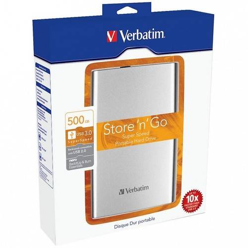 Hard Disk Extern Verbatim Store 'n' Go, 500GB, 2.5'', USB 3.0, Argintiu