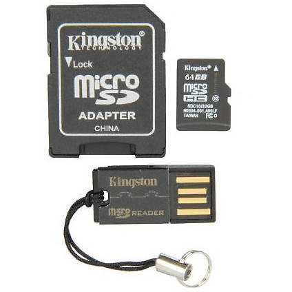 Card Memorie Kingston Micro SDHC UHS-I, 64GB, Class 10, inclus Adaptor SD si Card Reader USB 2.0