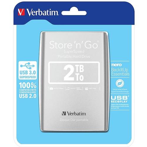 Hard Disk Extern Verbatim Store 'n' Go, 2TB, 2.5'', USB 3.0, Argintiu