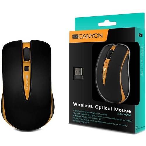 Mouse Canyon CNS-CMSW6O, 1600 dpi, Wireless, Negru/Portocaliu