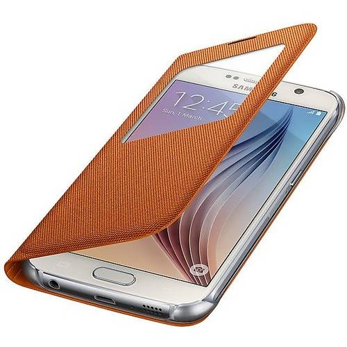 Husa tip S-View Samsung pentru Galaxy S6 G920, Orange textil