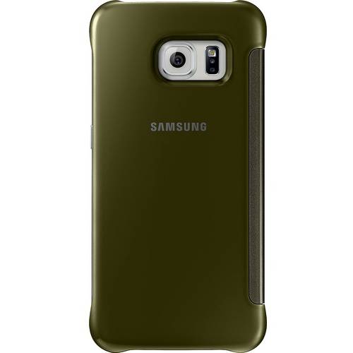 Husa tip Book Clear View Cover Samsung pentru Galaxy S6 Edge G925, Auriu