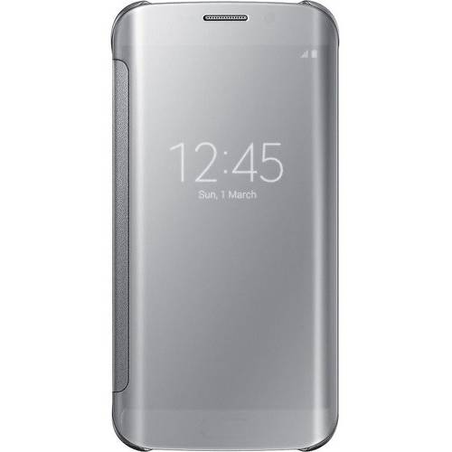 Husa tip Clear View Cover Samsung pentru Galaxy S6 Edge G925, Argintiu