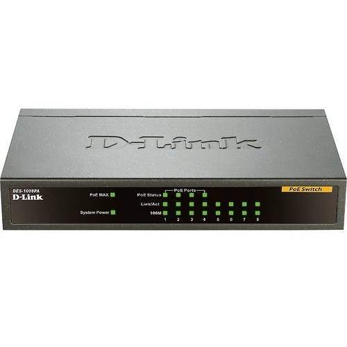 Switch D-LINK DES-1008PA, 8x 10/100Mbps, 802.3af