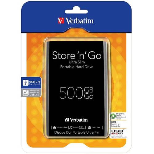 Hard Disk Extern Verbatim Store 'n' Go Ultra Slim, 500GB, USB 3.0, Negru