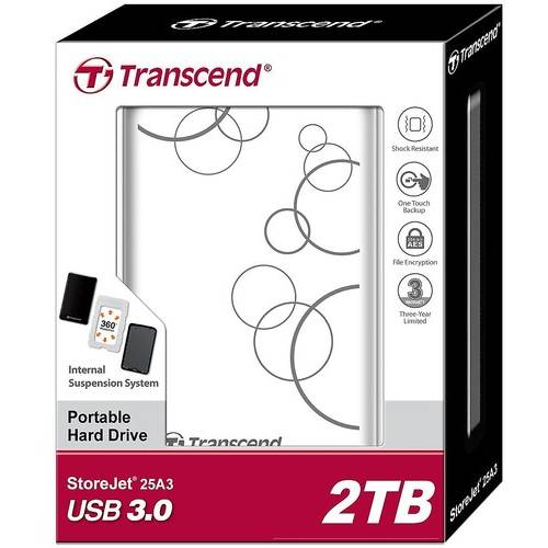 Hard Disk Extern Transcend StoreJet 25A3, 2TB, USB 3.0, Alb
