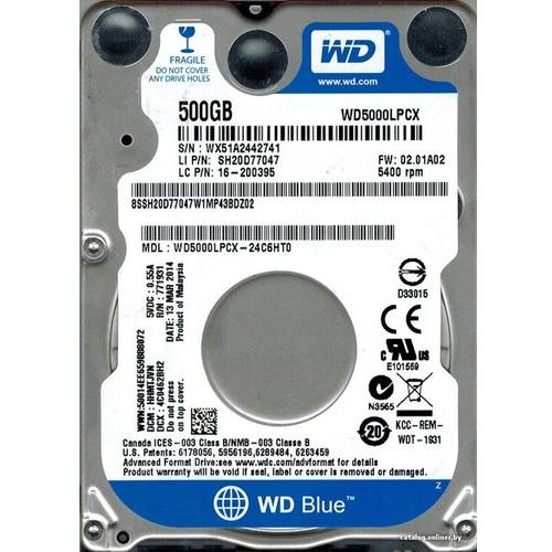 Hard Disk Notebook Blue, 500GB, 5400RPM, 16MB, SATA 3, WD5000LPCX