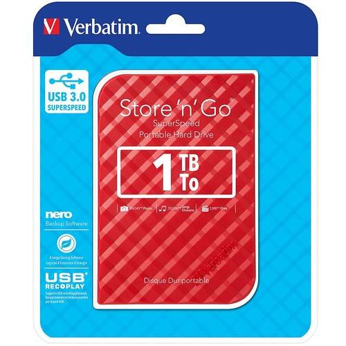 Hard Disk Extern Verbatim Store 'n' Go, 1TB, USB 3.0, Rosu