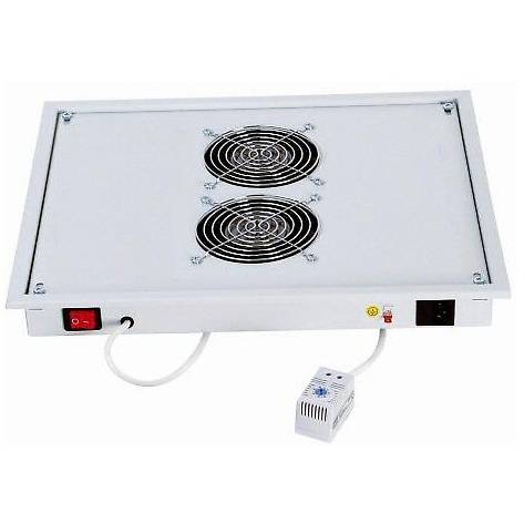 Panou ventilatie Triton pentru rack de podea 19", 2 ventilatoare 230V/60W cu termostat, flux axial, Gri