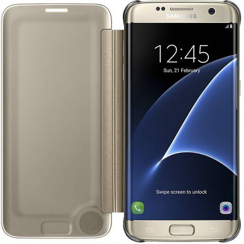 Husa Clear View Cover Samsung pentru Galaxy S7 Edge, G935, Gold