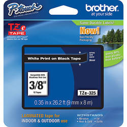 Banda laminata 9mm Brother TZE325, Alb pe Negru