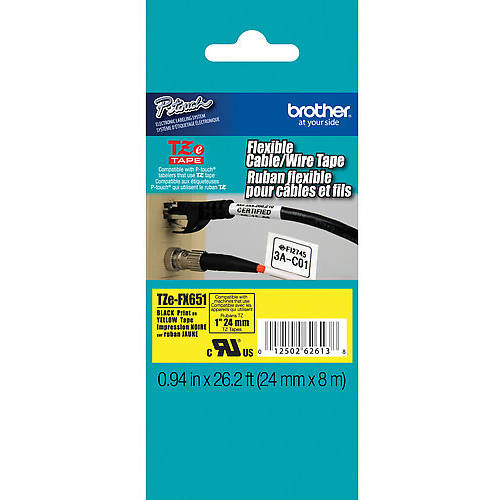 Banda laminata Flexible ID 24mm Brother TZEFX651, Negru pe Galben