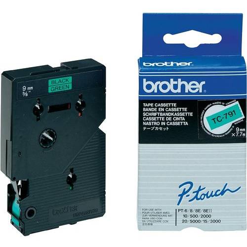 Banda laminata 9mm Brother TC791, Negru pe Verde