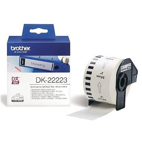 Banda continua de hartie Brother DK22223, 50mm x 30,48m, Negru/Alb