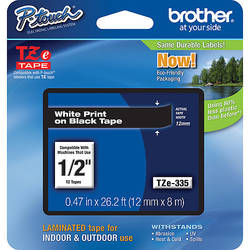 Banda laminata 12mm Brother TZE335, Alb pe Negru