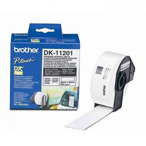 Rola continua de etichete Brother DK11201, 29mm x 90mm, Negru/Alb