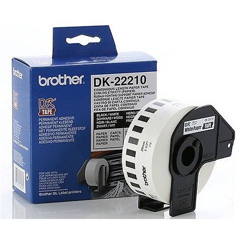 Banda continua de hartie Brother DK22210, 29 mm x 30.48 m, Negru/Alb