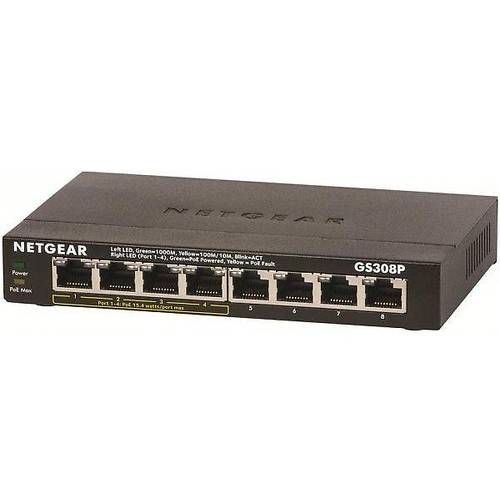 Switch Netgear GS308P, 8 x LAN Gigabyt, 4 x PoE, Carcasa metal