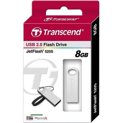 Memorie USB Transcend JetFlash 520, 8GB, USB 2.0, Argintiu
