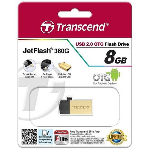Memorie USB Transcend JetFlash 380G, 8GB, USB 2.0, Auriu