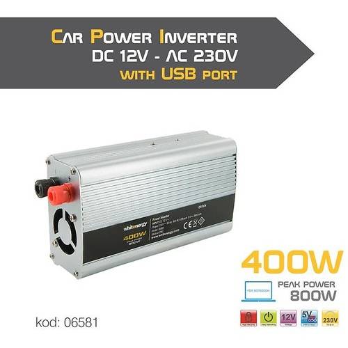 Invertor Whitenergy DC/AC de la 12V DC la 230V AC 400W, USB