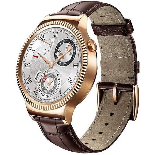SmartWatch Huawei Watch W1, 1.4'' AMOLED Touch, Quad Core 1.2GHz, 512MB RAM, 4GB, Bluetooth 4.1, Brown Leather Strap, Metallic Gold