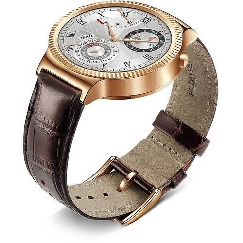 SmartWatch Huawei Watch W1, 1.4'' AMOLED Touch, Quad Core 1.2GHz, 512MB RAM, 4GB, Bluetooth 4.1, Brown Leather Strap, Metallic Gold
