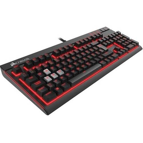 Tastatura Corsair STRAFE, Red LED, Cherry MX Red, Cu fir, USB, Layout EU, Iluminata, Negru