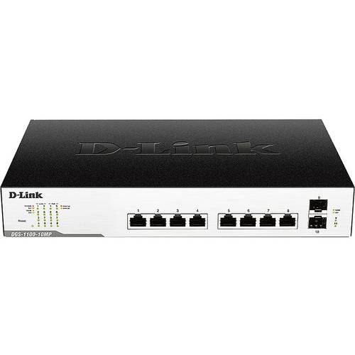 Switch D-LINK DGS-1100-10MP, 8 x 10/100/1000 Mbps, 2x SFP Gigabit Port, PoE, Desktop, Management