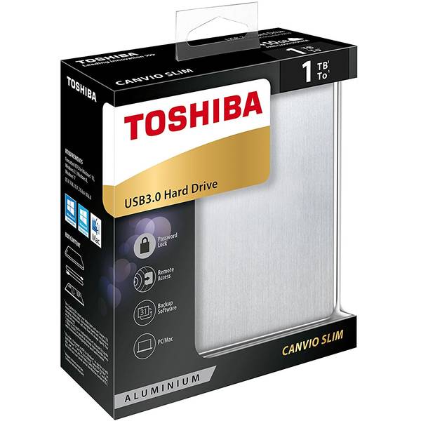 Hard Disk Extern Toshiba Canvio Slim, 1TB, USB 3.0, Argintiu