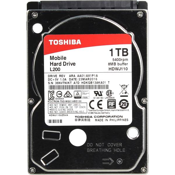 Hard Disk Notebook Toshiba L200, 1TB, SATA 3, 5400RPM, 64MB, HDWJ110EZSTA