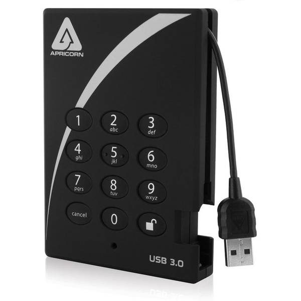 Hard Disk Extern Apricorn Aegis Padlock Fortress, 1TB, USB 3.0, Negru