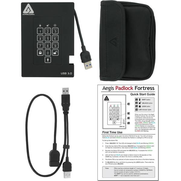 Hard Disk Extern Apricorn Aegis Padlock Fortress, 2TB, USB 3.0, Negru