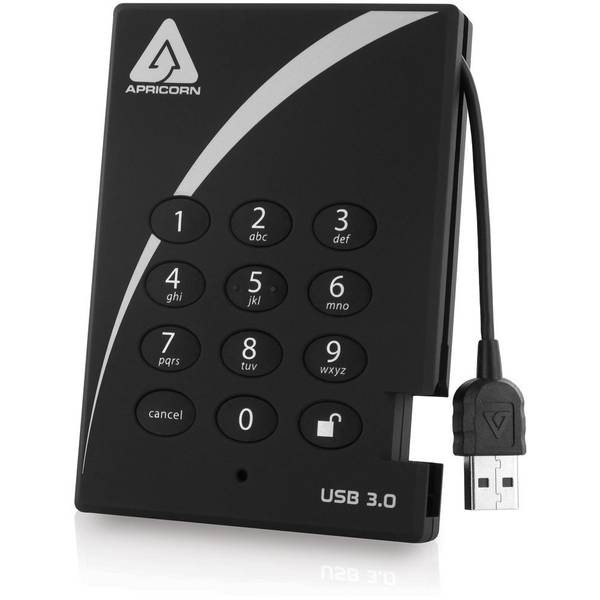 Hard Disk Extern Apricorn Aegis Padlock Fortress, 2TB, USB 3.0, Negru