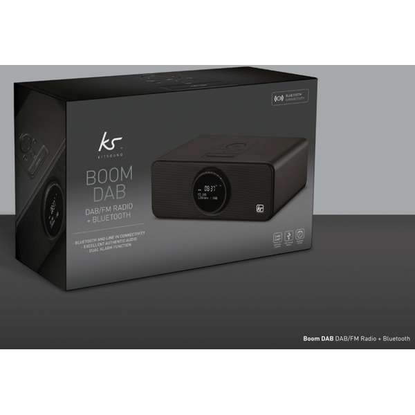 Boxa portabila Kitsound Boom Dab Radio cu ceas cu alarma si Radio FM, Bluetooth, Negru