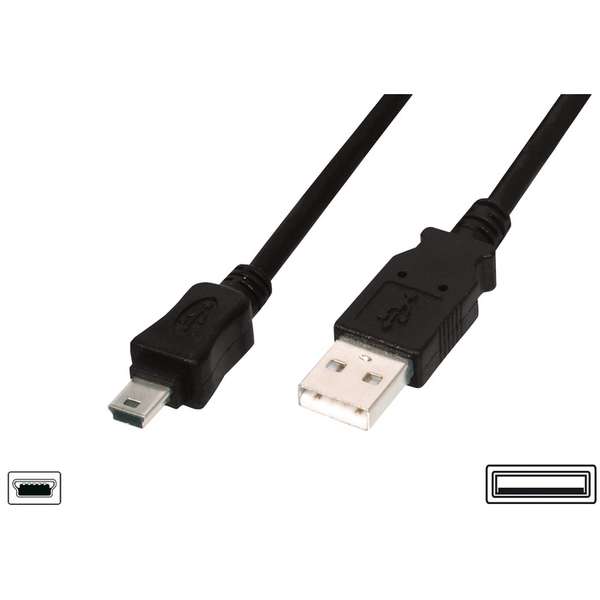 Assmann Cablu date si incarcare de la USB 2.0 la miniUSB, 1m, Negru