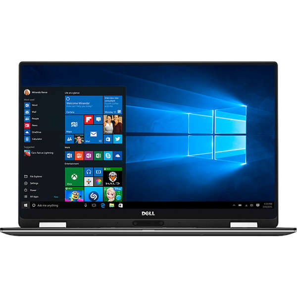 Laptop Dell XPS 13 9365, 13.3'' QHD+ Touch, Core i7-7Y75 1.3GHz, 8GB DDR3, 512GB SSD, Intel HD 615, FingerPrint Reader, Win 10 Pro 64bit, Argintiu